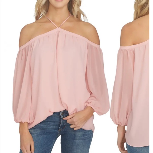 1.STATE Off the Shoulder Sheer Chiffon Blouse, Main, color, PINK TAFFE - Picture 7 of 7
